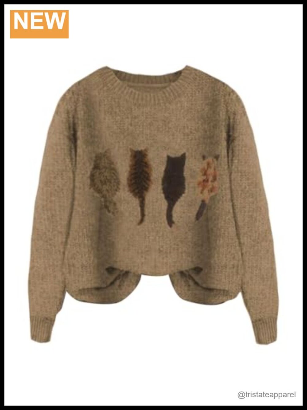 Women's Cat Graphic Crew Neck Knit Pullover Sweater Long Sleeve